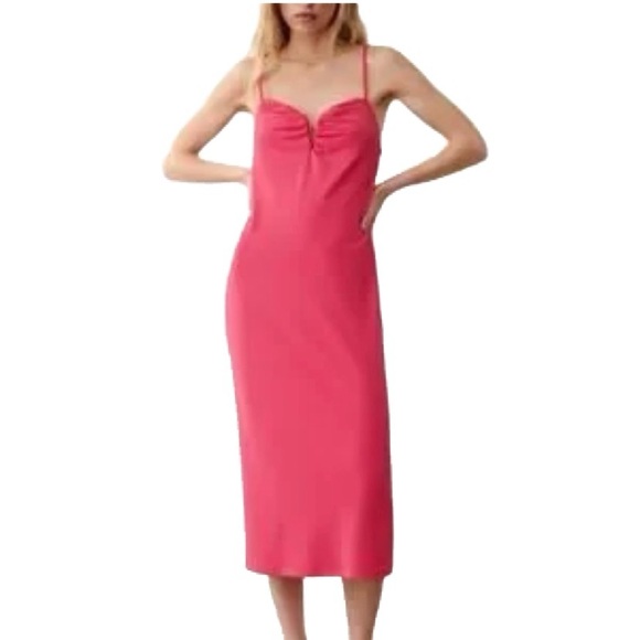 Zara Dresses & Skirts - Zara Dark Pink Spaghetti Strap Bustier MIDI Dress Size S NWT